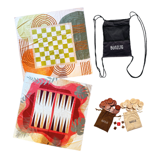 Spieltuch-Set "Backgammon, Dame und Schach" aus ca. 50 recycelten PET-Flaschen