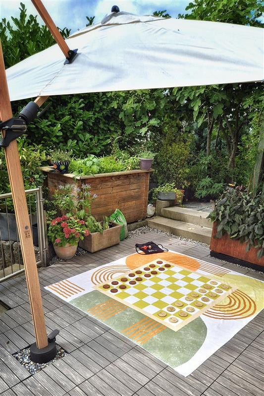Spieltuch-Set "Backgammon, Dame und Schach" aus ca. 50 recycelten PET-Flaschen