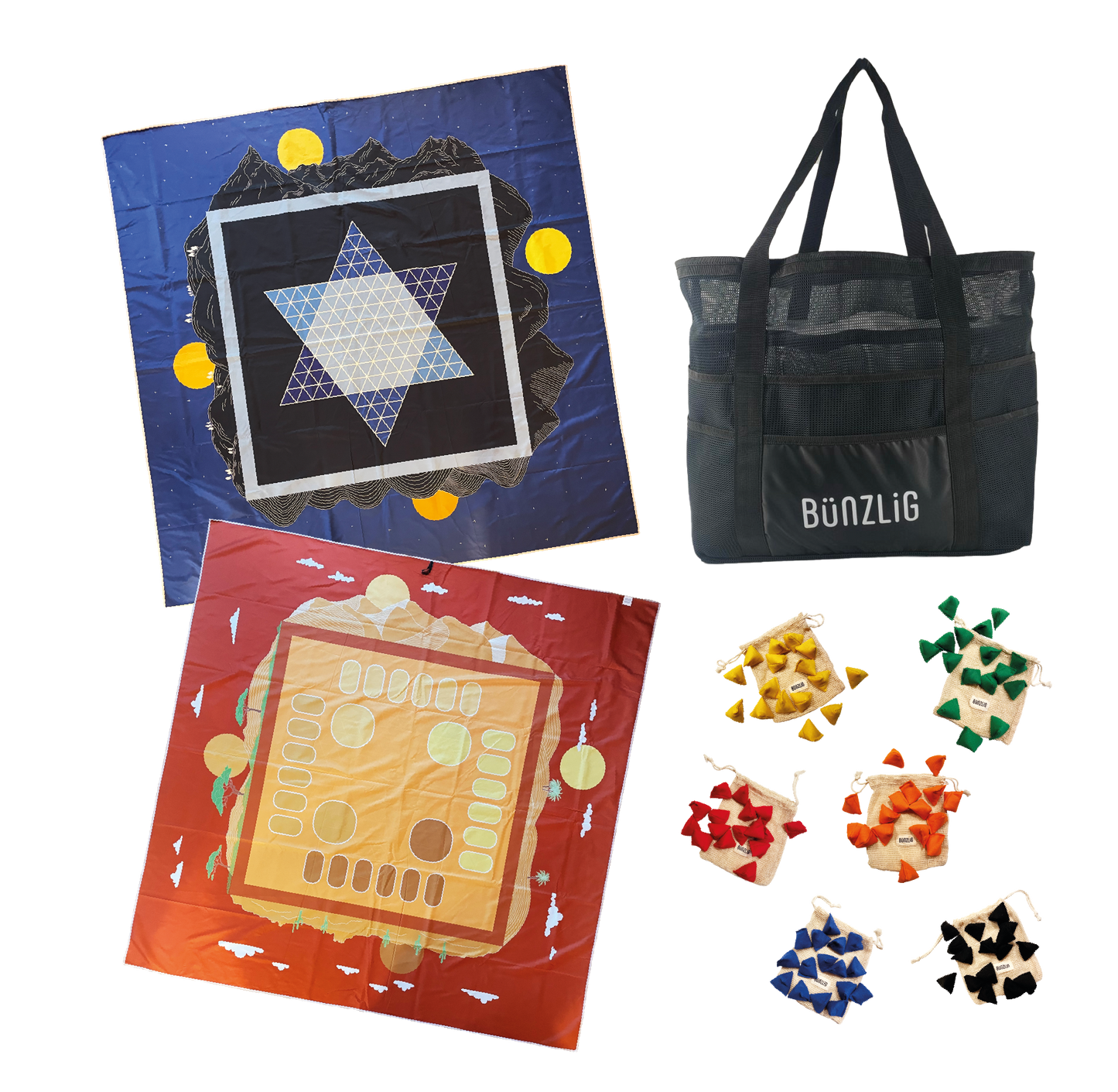 Spieltuch-Set "Kalaha und Sternhalma" aus ca. 70 recycelten PET-Flaschen