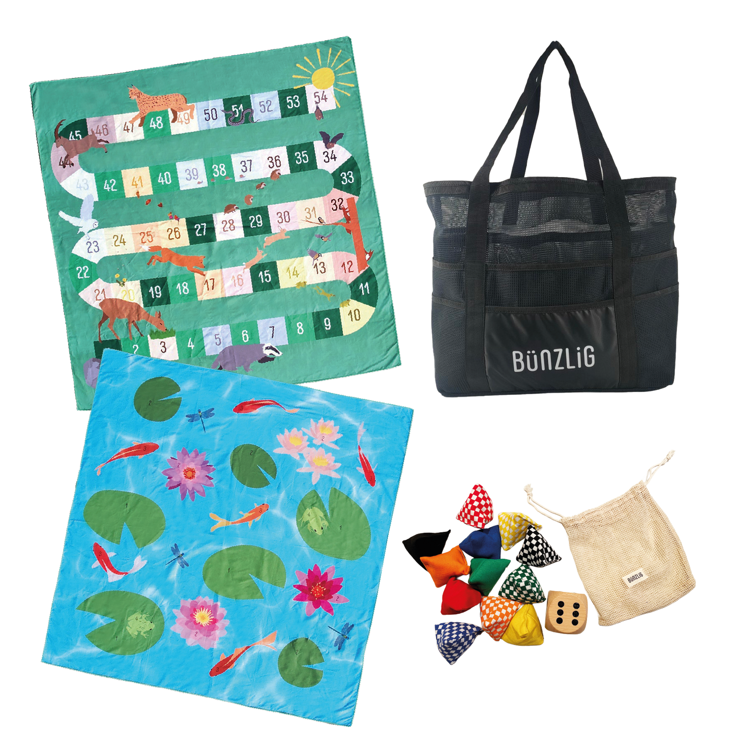 Spieltuch-Set "Leiterli- und Wurfspiel" aus ca. 70 recycelten PET-Flaschen